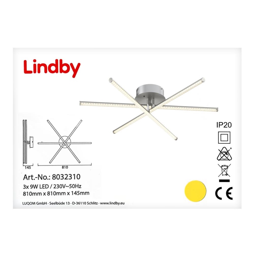 Lindby - Plafonnier à intensité variable LED RGB LANSSON 3xLED/9W/230V + Télécommande