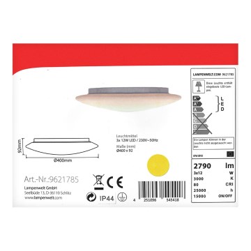 Lindby - Plafonnier à intensité variable LED TOAN 3xLED/12W/230V IP44