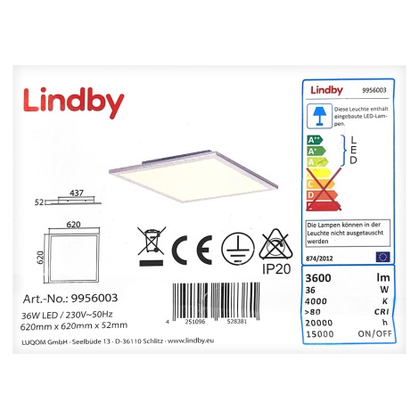 Lindby - Plafonnier LIVEL LED/36W/230V