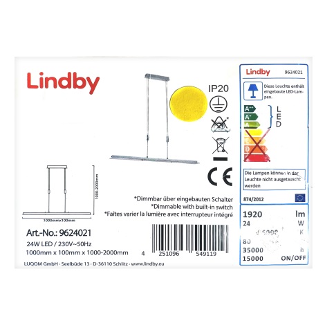 Lindby - Suspension filaire à intensité variable SLADJA LED/24W/230V