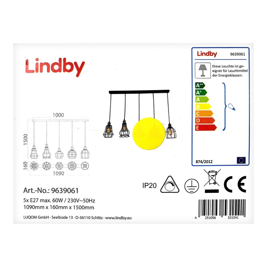 Lindby - Suspension filaire ALBERTA 5xE27/60W/230V