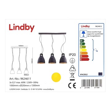 Lindby - Suspension filaire IBU 3xE27/60W/230V