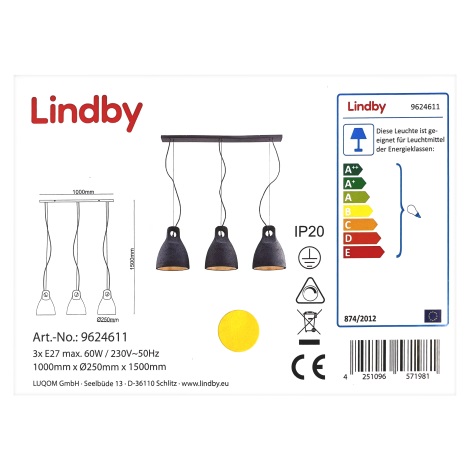 Lindby - Suspension filaire IBU 3xE27/60W/230V