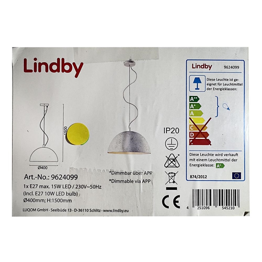 Lindby - Suspension filaire LED RGB à intensité variable CAROLLE LED/10W/230V Wi-Fi Tuya