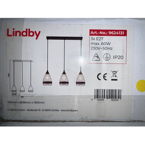 Lindby - Suspension filaire MILLINA 3xE27/60W/230V