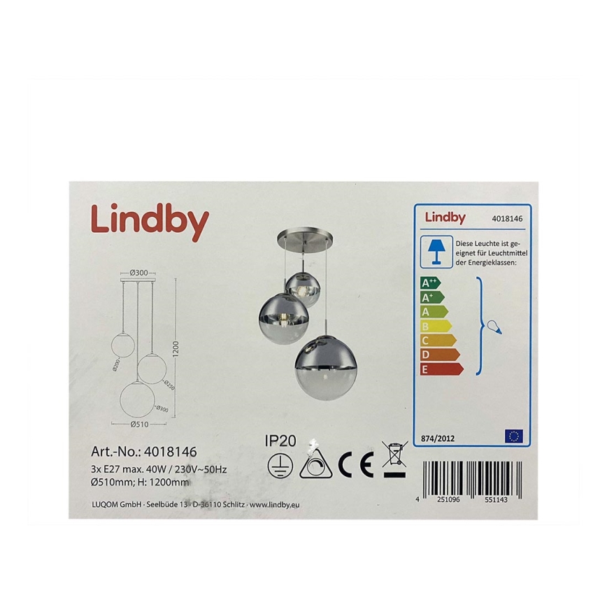 Lindby - Suspension filaire RAVENA 3xE27/40W/230V