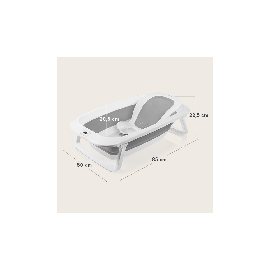 Lionelo - Baignoire pliable pour bébé avec thermomètre BABY BUBBLE 2x LR44 Grey Dove