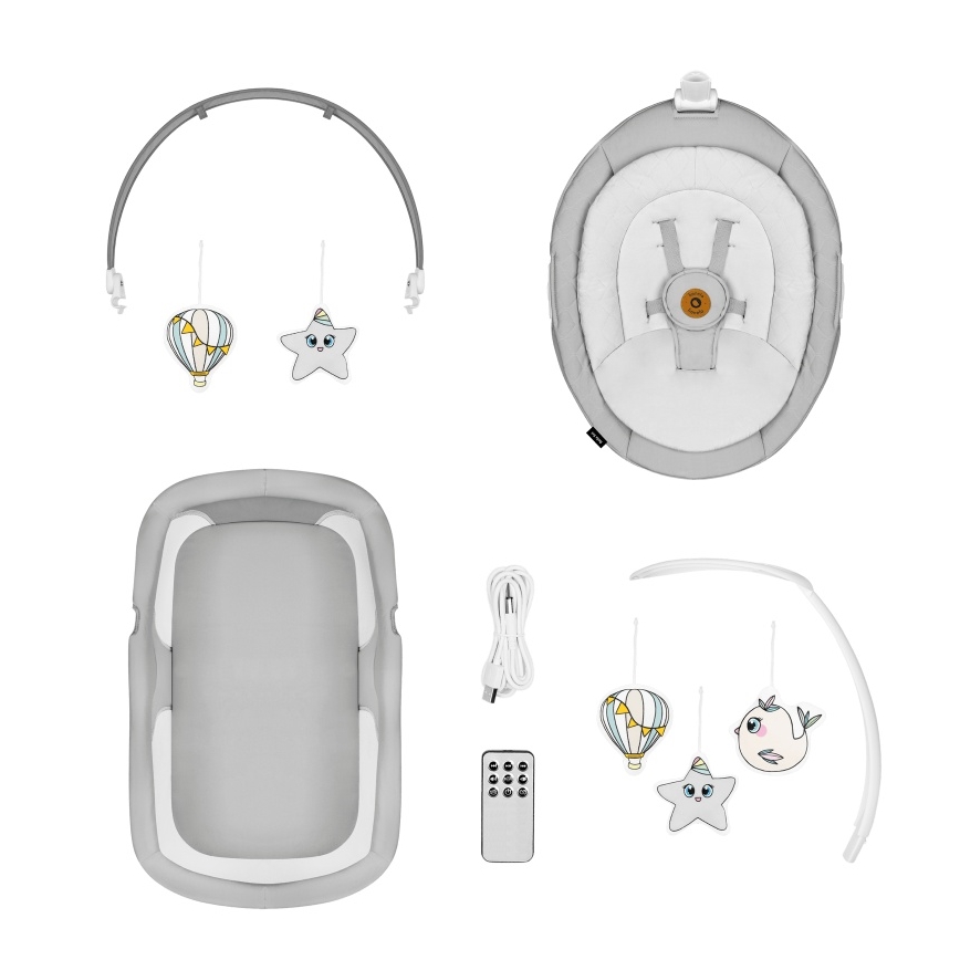 Lionelo - Balancelle 2 en 1 BELLA pour bébé avec mélodies 4xAA Gris Béton + télécommande