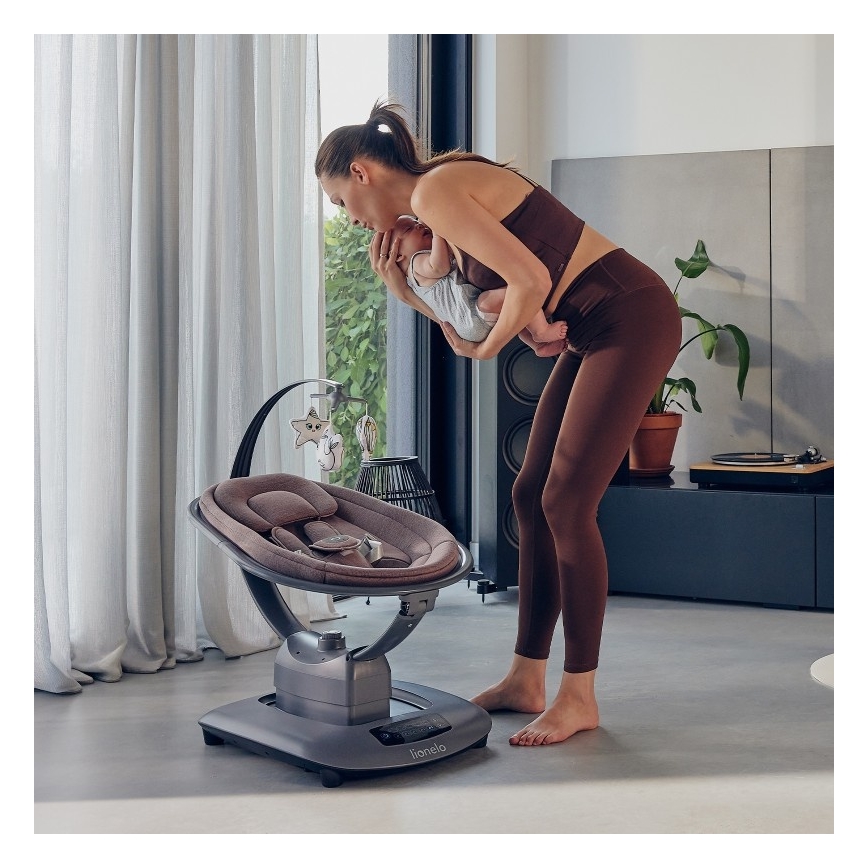 Lionelo - Balancelle musicale pour bébé BLOSSOM Pink Mauve + télécommande