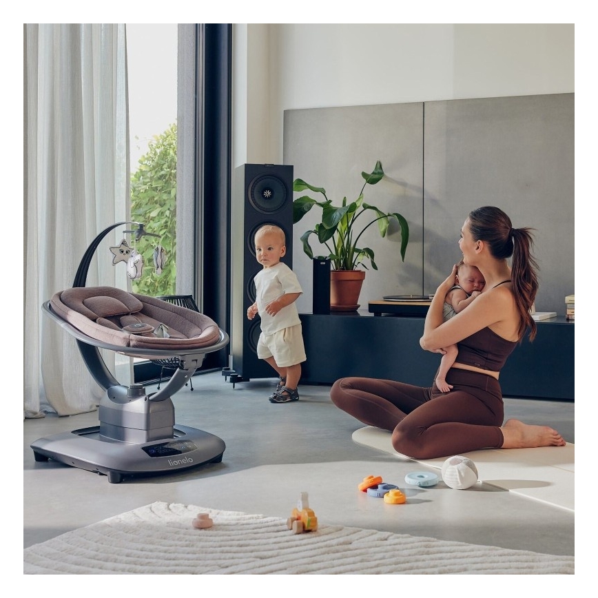 Lionelo - Balancelle musicale pour bébé BLOSSOM Pink Mauve + télécommande