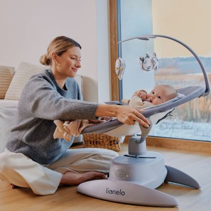 Lionelo - Balancelle musicale pour bébé MELL Grey Stone, 4 piles AA + télécommande