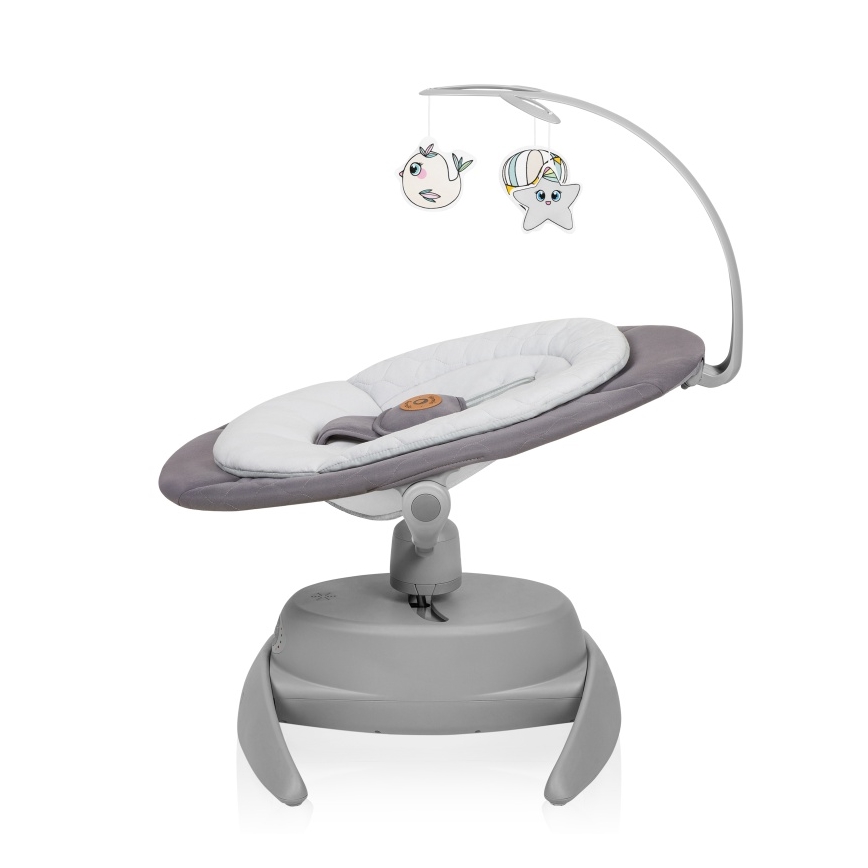Lionelo - Balancelle musicale pour bébé MELL Grey Stone, 4 piles AA + télécommande