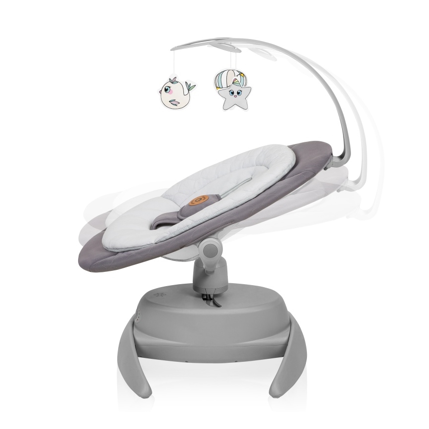 Lionelo - Balancelle musicale pour bébé MELL Grey Stone, 4 piles AA + télécommande