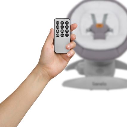 Lionelo - Balancelle musicale pour bébé MELL Grey Stone, 4 piles AA + télécommande