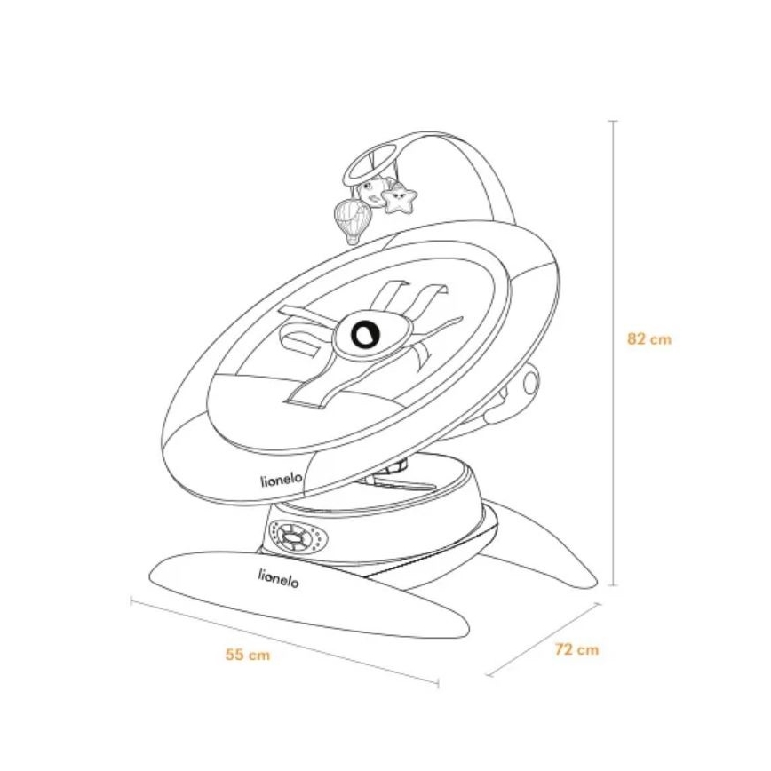 Lionelo - Balancelle musicale pour bébé MELL Grey Stone, 4 piles AA + télécommande
