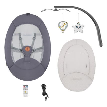 Lionelo - Balancelle musicale pour bébé RINA 4xAA Gris Concrete + télécommande