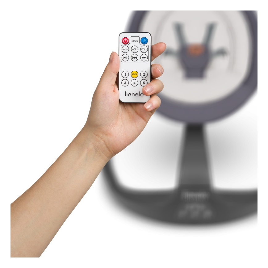 Lionelo - Balancelle musicale pour bébé RINA 4xAA Gris Concrete + télécommande