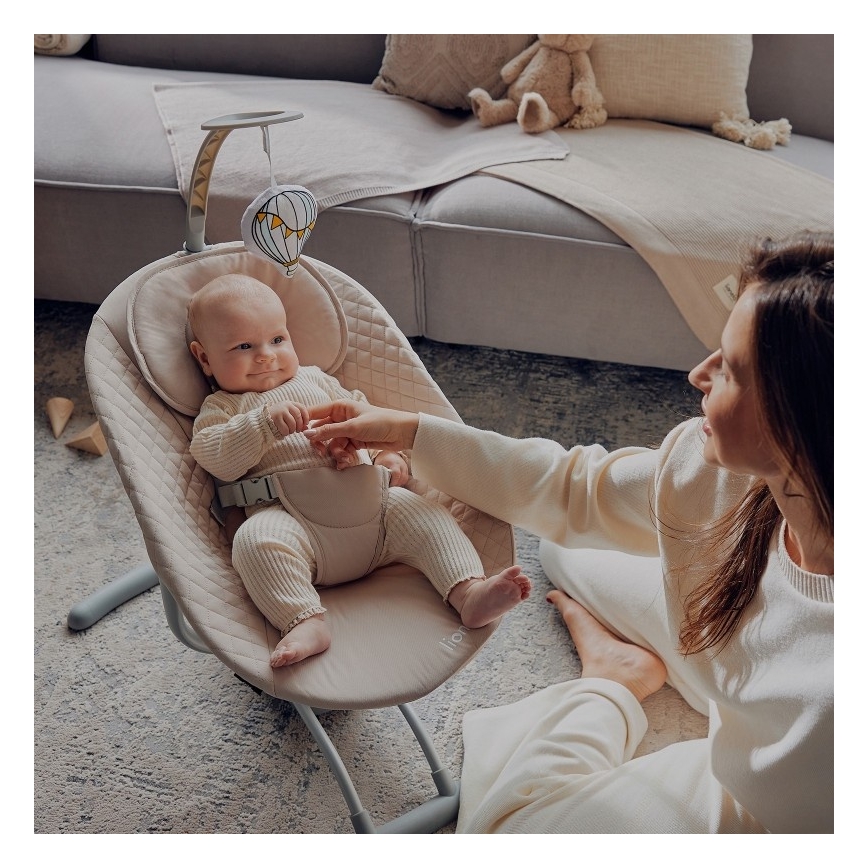 Lionelo - Balancelle musicale pour bébé RIO 4xC Beige Latte + télécommande