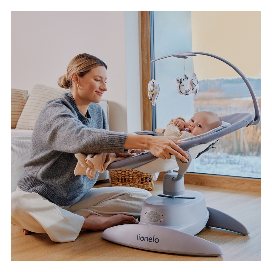 Lionelo - Balancelle pour bébé avec mélodie MELL Beige Sable 4xAA + télécommande
