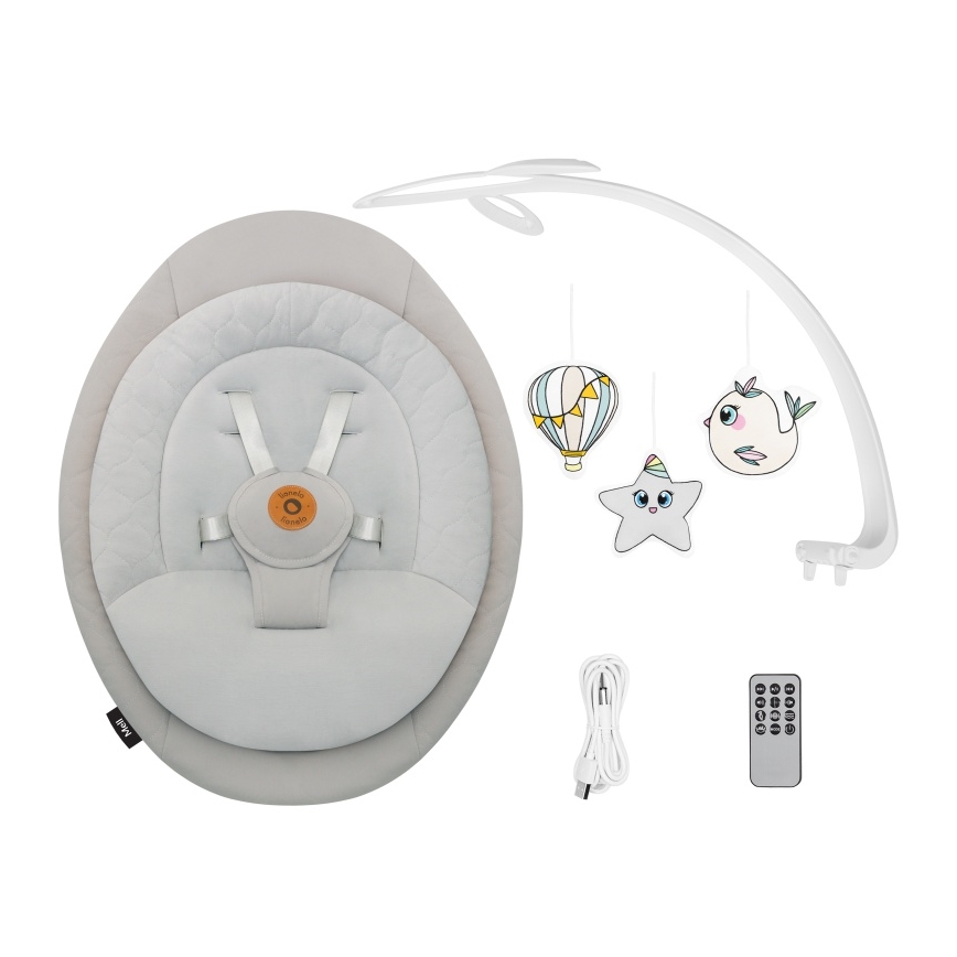 Lionelo - Balancelle pour bébé avec mélodie MELL Beige Sable 4xAA + télécommande