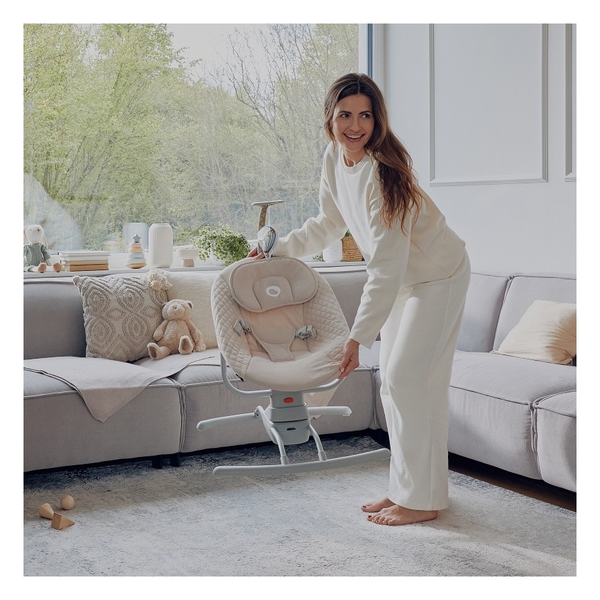 Lionelo - Balancelle pour bébé avec mélodie RIO 4xC Beige Latte + télécommande