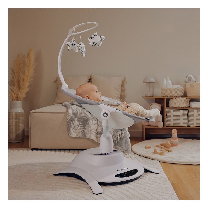 Lionelo - Balancelle pour bébé BELLA Gris béton avec mélodie + télécommande