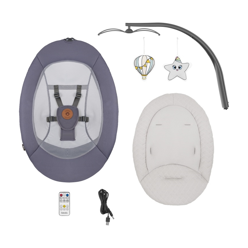 Lionelo - Balancelle pour bébé RALF avec mélodie, fonctionnant avec 4 piles AA, Gris Graphite + télécommande