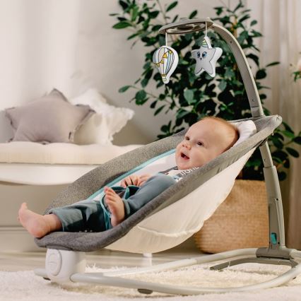 Lionelo - Berceuse vibrante pour bébé avec melodie PASCAL gris/turquoise