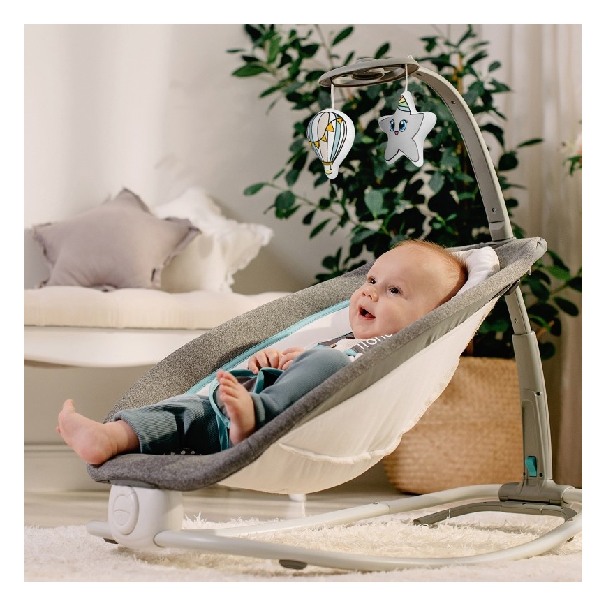 Lionelo - Berceuse vibrante pour bébé avec melodie PASCAL gris/turquoise