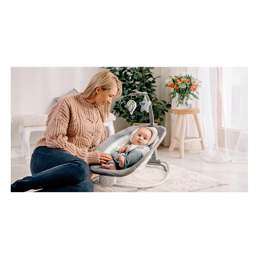 Lionelo - Berceuse vibrante pour bébé avec melodie PASCAL gris/turquoise