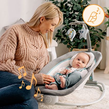 Lionelo - Berceuse vibrante pour bébé avec melodie PASCAL gris/turquoise