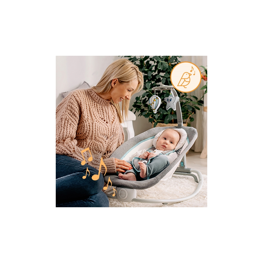Lionelo - Berceuse vibrante pour bébé avec melodie PASCAL gris/turquoise