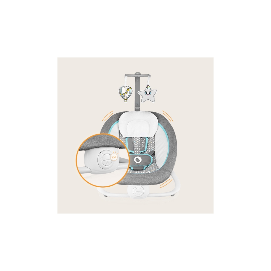 Lionelo - Berceuse vibrante pour bébé avec melodie PASCAL gris/turquoise