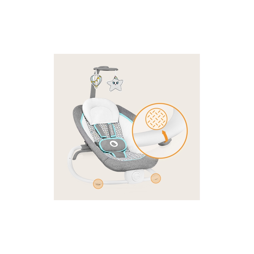 Lionelo - Berceuse vibrante pour bébé avec melodie PASCAL gris/turquoise