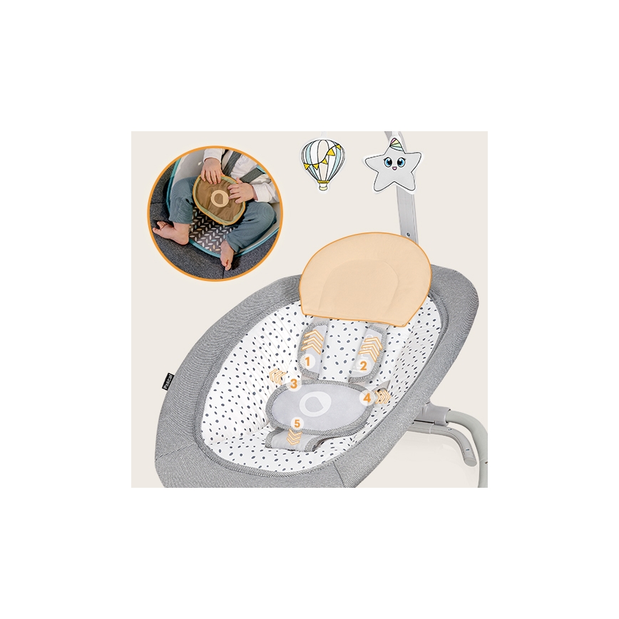 Lionelo - Berceuse vibrante pour bébé avec une mélodie PASCAL gris