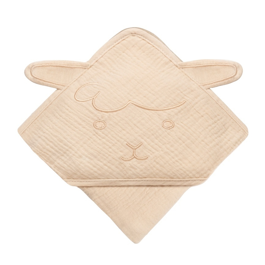 Lionelo - Cape de bain à capuche en mousseline pour enfant, beige sable