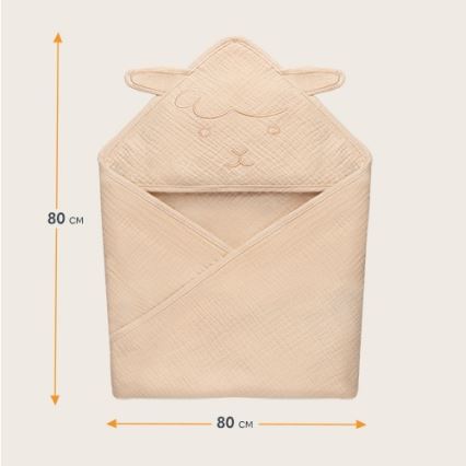 Lionelo - Cape de bain à capuche en mousseline pour enfant, beige sable