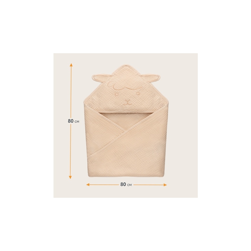 Lionelo - Cape de bain à capuche en mousseline pour enfant, beige sable