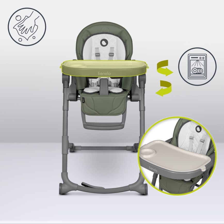 Lionelo - Chaise de repas 2 en 1 pour enfant CORA PLUS Vert olive