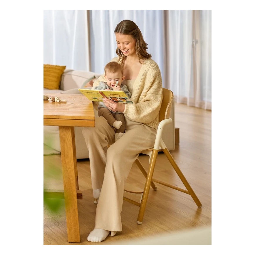 Lionelo - Chaise de repas 3 en 1 pour enfant CELIA Blanc / bois naturel