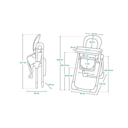 Lionelo - Chaise de repas pour enfant LINN PLUS blanche/grise
