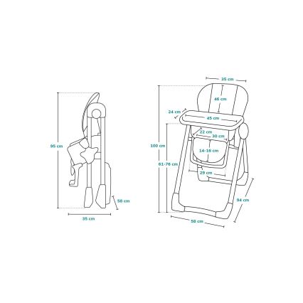 Lionelo - Chaise de repas pour enfant ZANNA grise