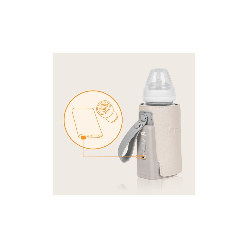 Lionelo - Chauffe-biberon rechargeable THERMUP GO PLUS 10W/5V beige