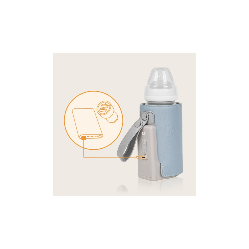 Lionelo - Chauffe-biberon rechargeable THERMUP GO PLUS 10W/5V bleu/gris