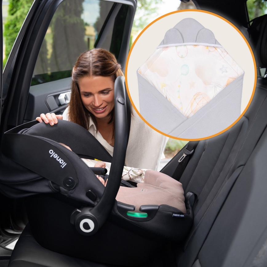Lionelo - Couverture de siège auto TRAVEL SWADDLE 90x90 cm Ballon Gris