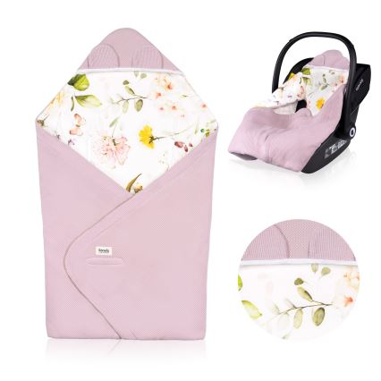 Lionelo - Couverture de siège auto TRAVEL SWADDLE 90x90 cm Fleurs Roses