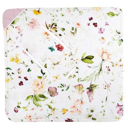 Lionelo - Couverture de siège auto TRAVEL SWADDLE 90x90 cm Fleurs Roses