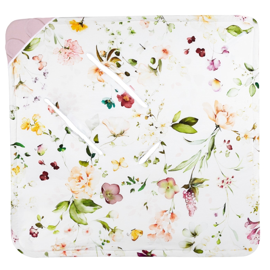 Lionelo - Couverture de siège auto TRAVEL SWADDLE 90x90 cm Fleurs Roses
