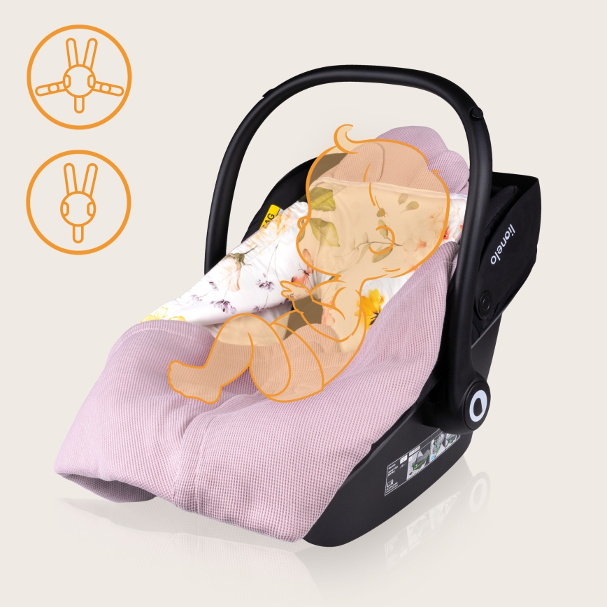 Lionelo - Couverture de siège auto TRAVEL SWADDLE 90x90 cm Fleurs Roses