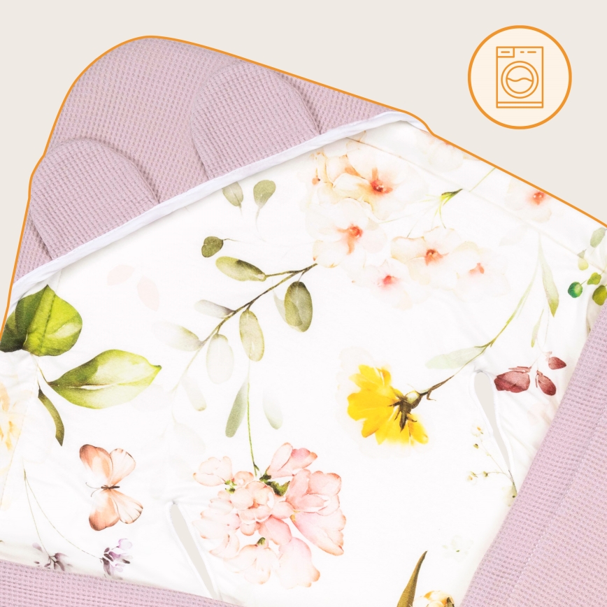 Lionelo - Couverture de siège auto TRAVEL SWADDLE 90x90 cm Fleurs Roses
